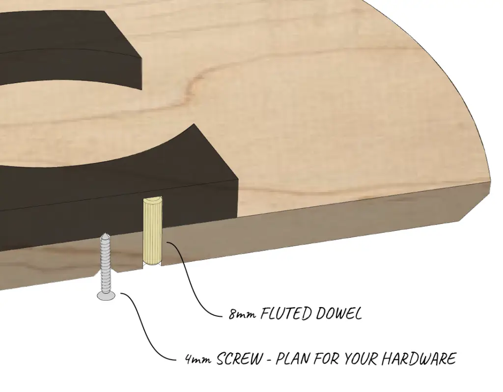 Dowel located CNC routed parts assembly section