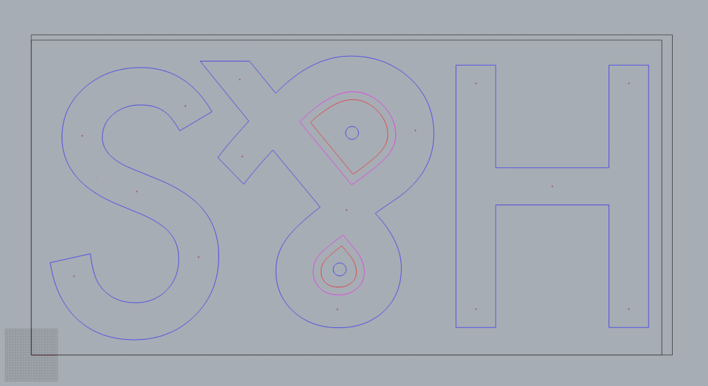 Example CAD for nesting plywood parts to be CNC milled for a sign