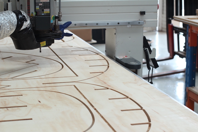 CNC routing plywood parts on the machine, Brunswick